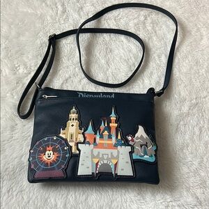 Disney Crossbody Bag with Castle and Ferris Wheel Design - Black and Multicolor